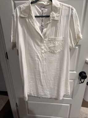 Cream Short Sleeve Midi Shirt Dress
